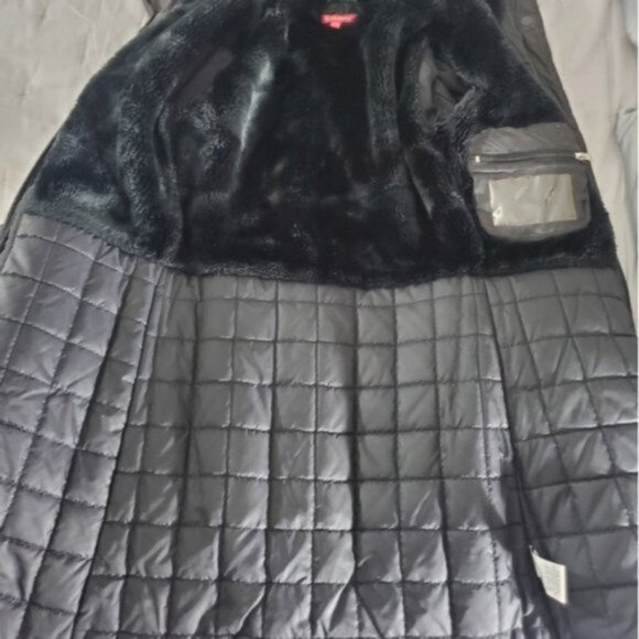 Black Mid Length Parka Coat with Interior Fur Lining - Picture 15 of 16